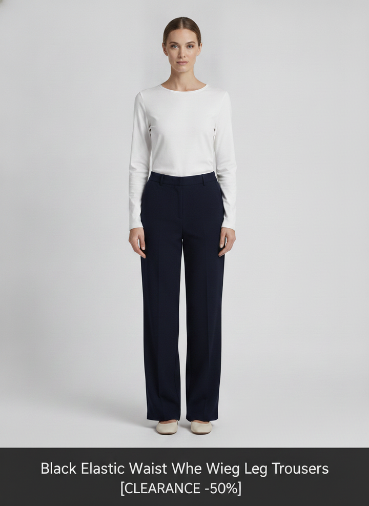 Wisteria | Elastic Waist Wide Leg Trousers [CLEARANCE -50%] — Navy (front)