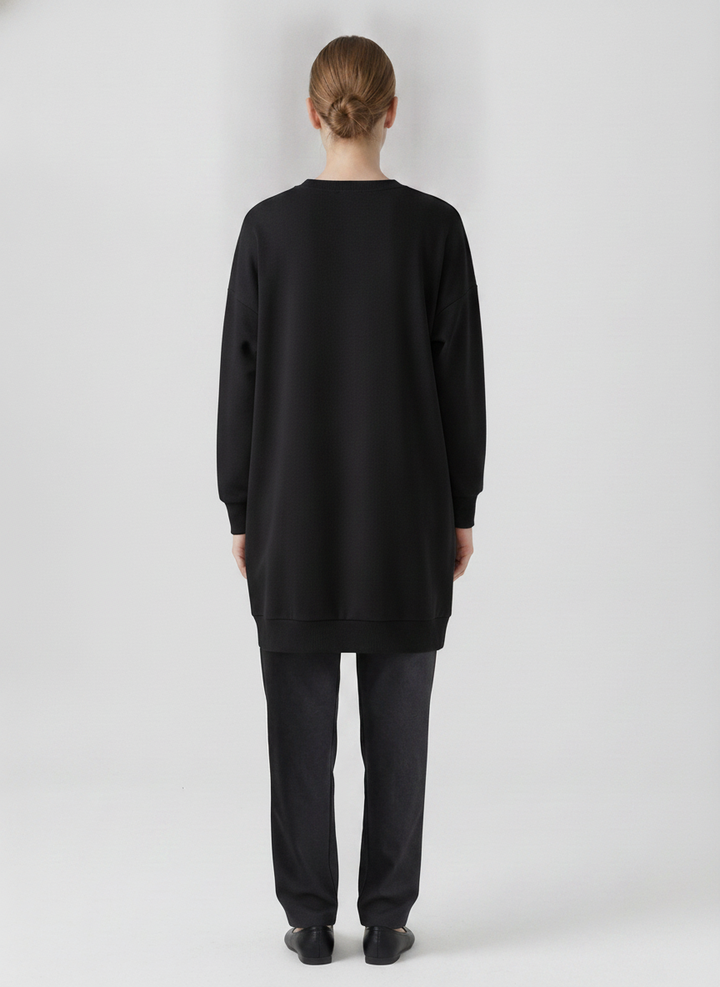 Sage | Ribbed Crewneck Jersey Tunic — Black (back)