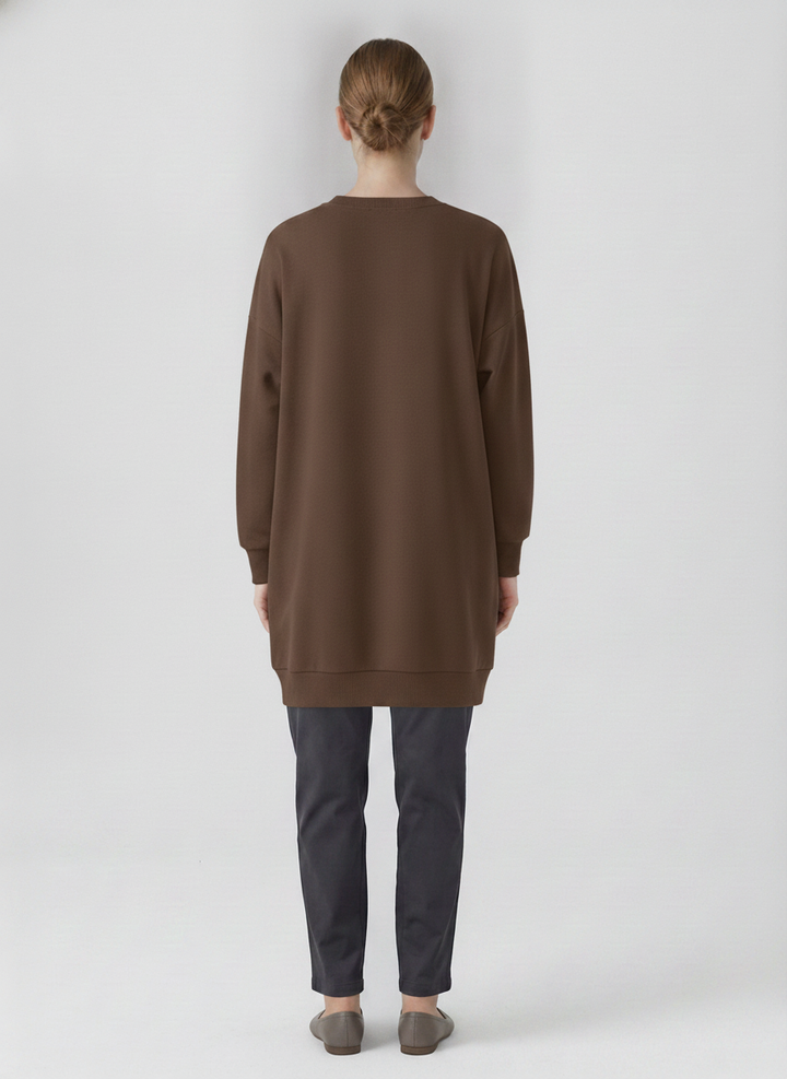 Sage | Ribbed Crewneck Jersey Tunic — Brown (back)