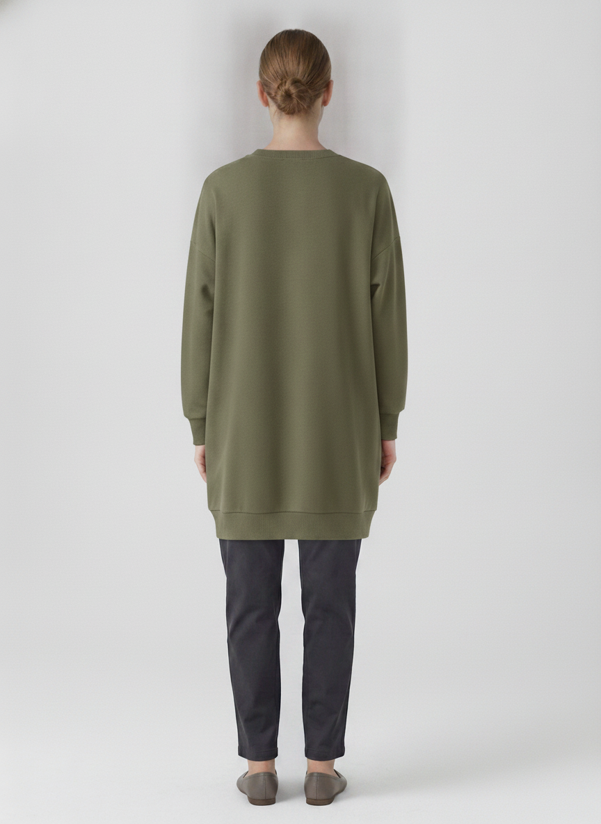 Sage | Ribbed Crewneck Jersey Tunic — Olive (back)