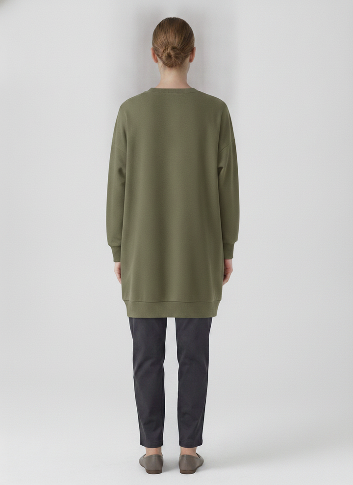Sage | Ribbed Crewneck Jersey Tunic — Olive (back)
