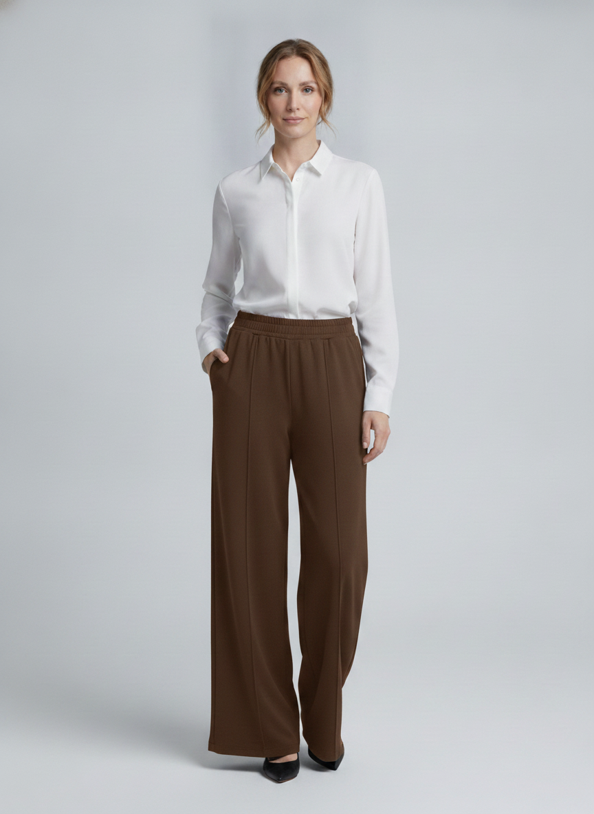 Terra | Crepe Palazzo Pants [CLEARANCE -50%] — Brown (front)