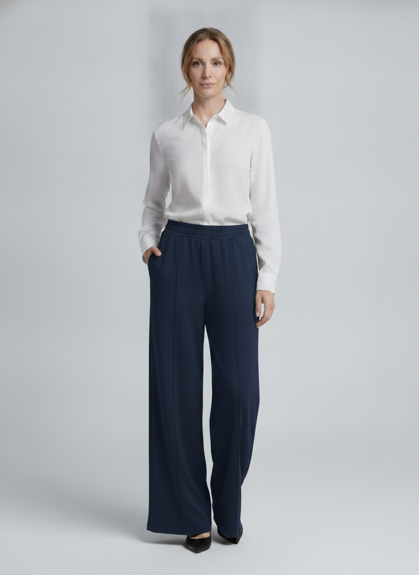Terra | Crepe Palazzo Pants [CLEARANCE -50%] — Navy (front)