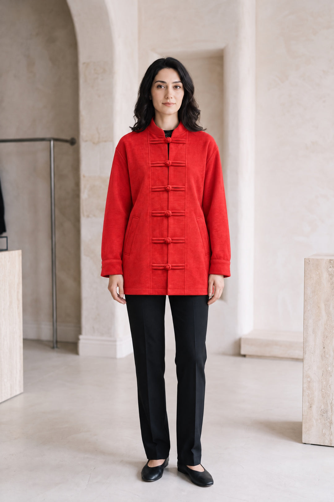 Mirela | Frog-Button Mandarin-Collar Jacket