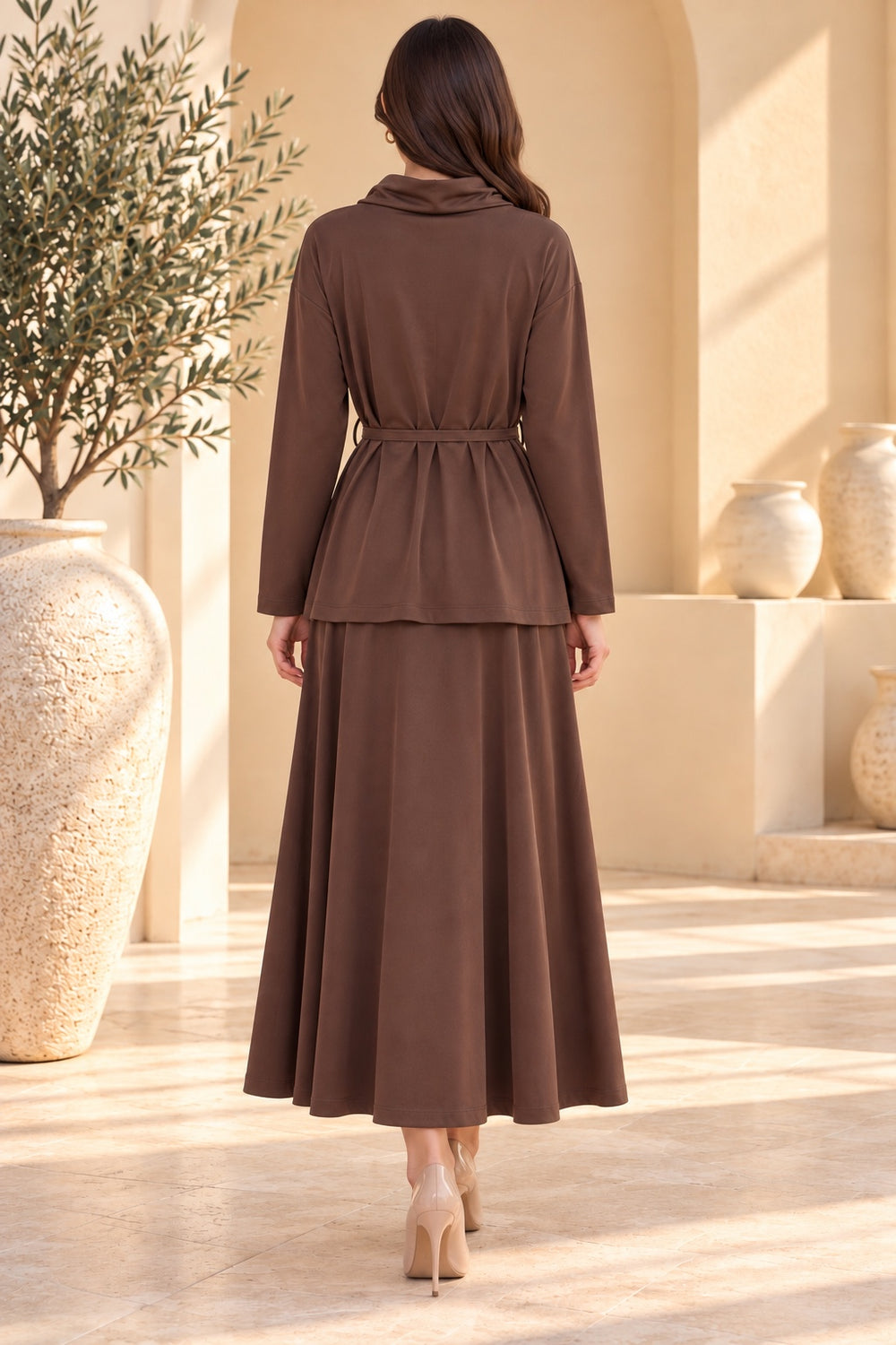 Fenwick | Eyelet-Button Tie-Waist Pleated Skirt Set
