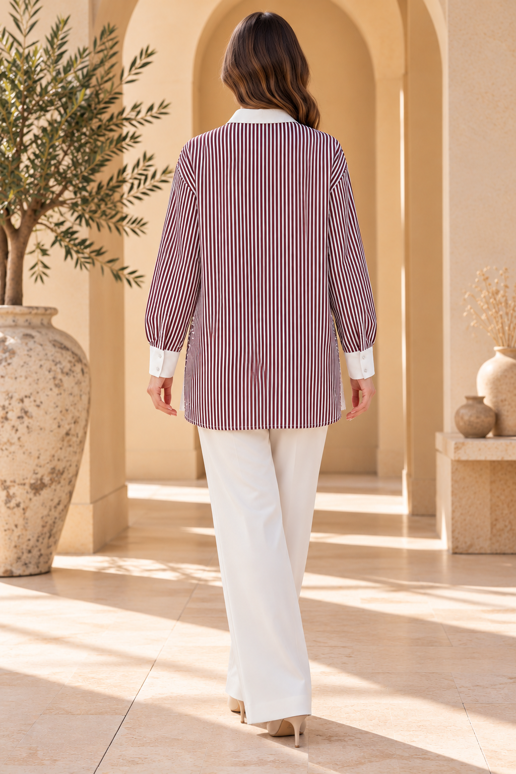 Perpetua | Striped Beaded-Hem Layered Shirt