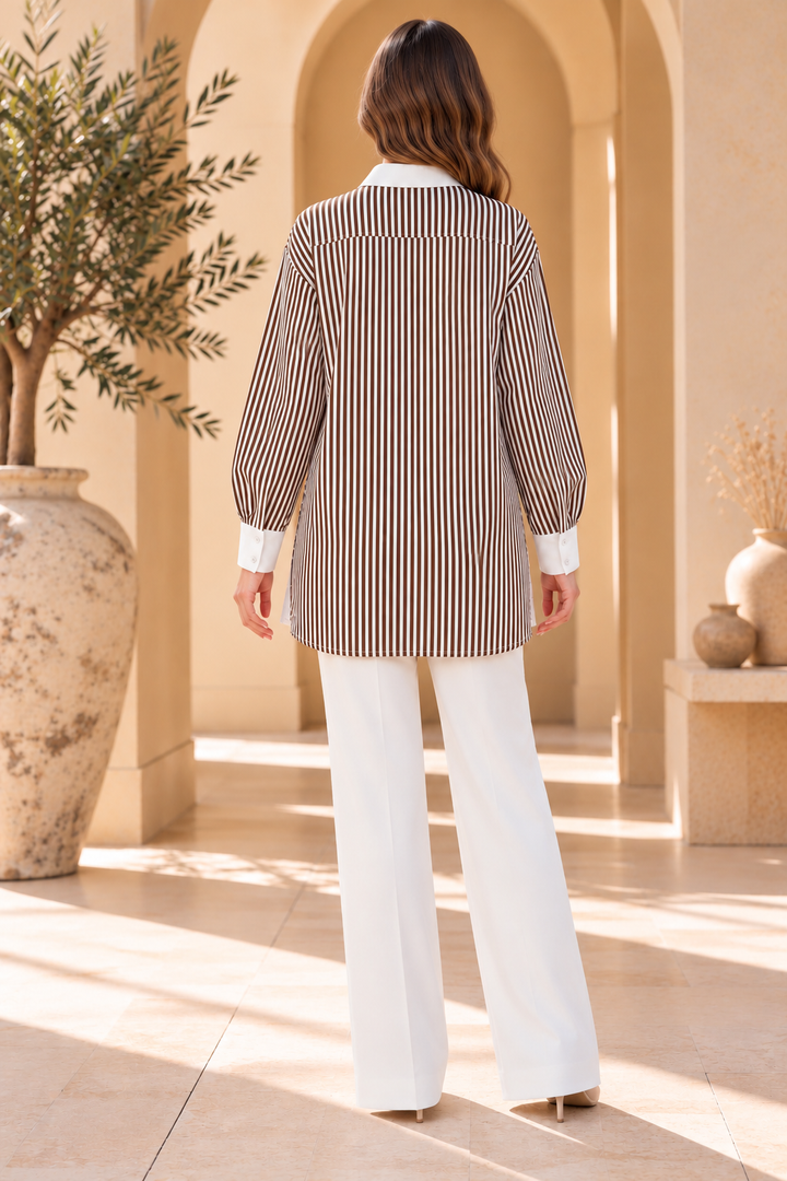 Perpetua | Striped Beaded-Hem Layered Shirt