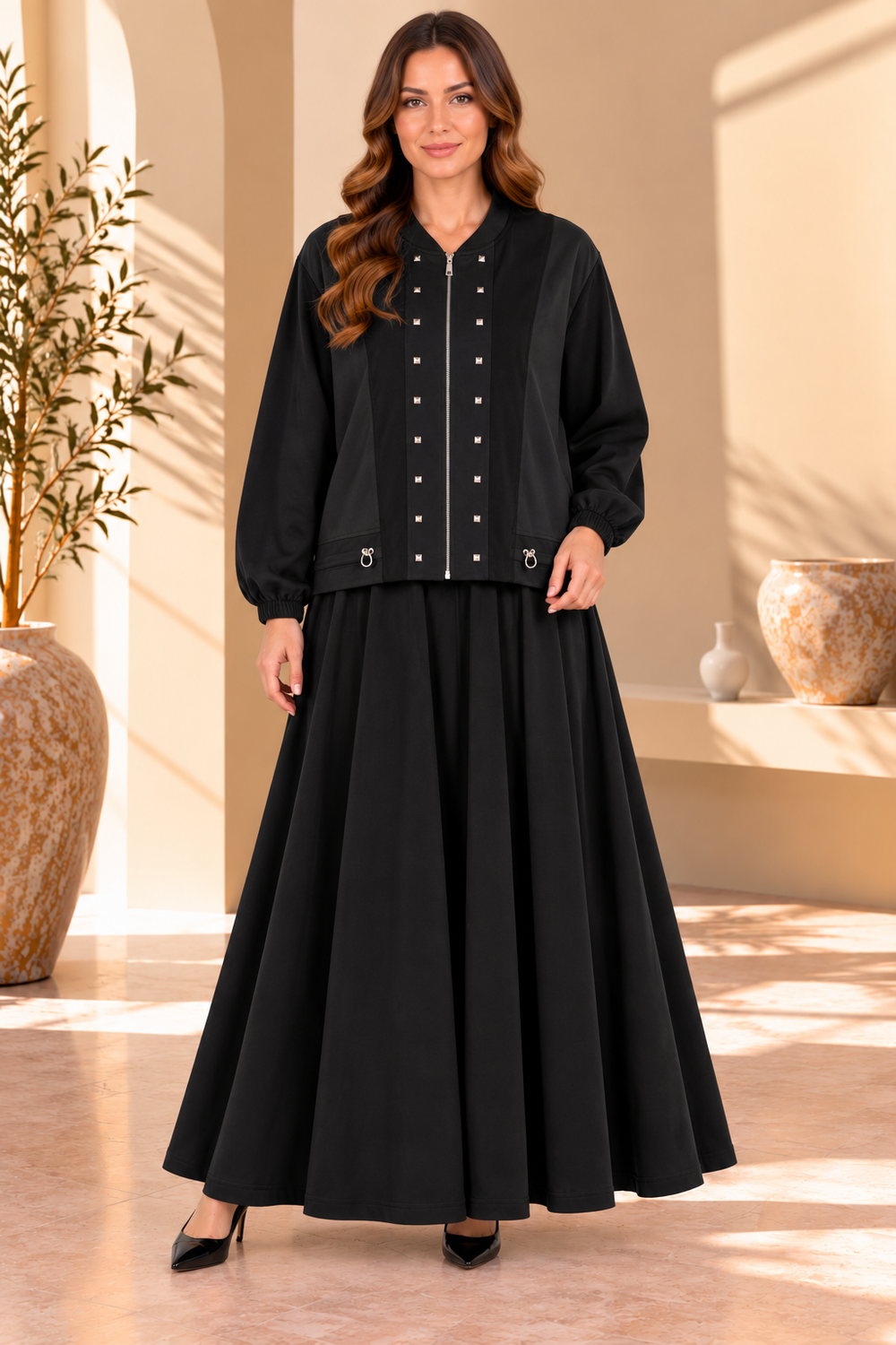 Marnie | Studded Zip-Front Jacket Skirt Set