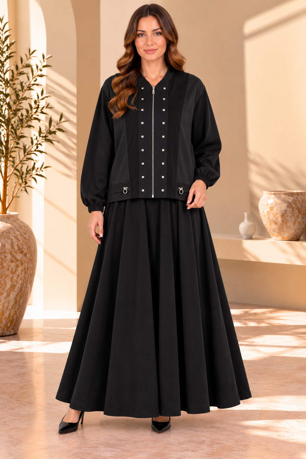 Marnie | Studded Zip-Front Jacket Skirt Set