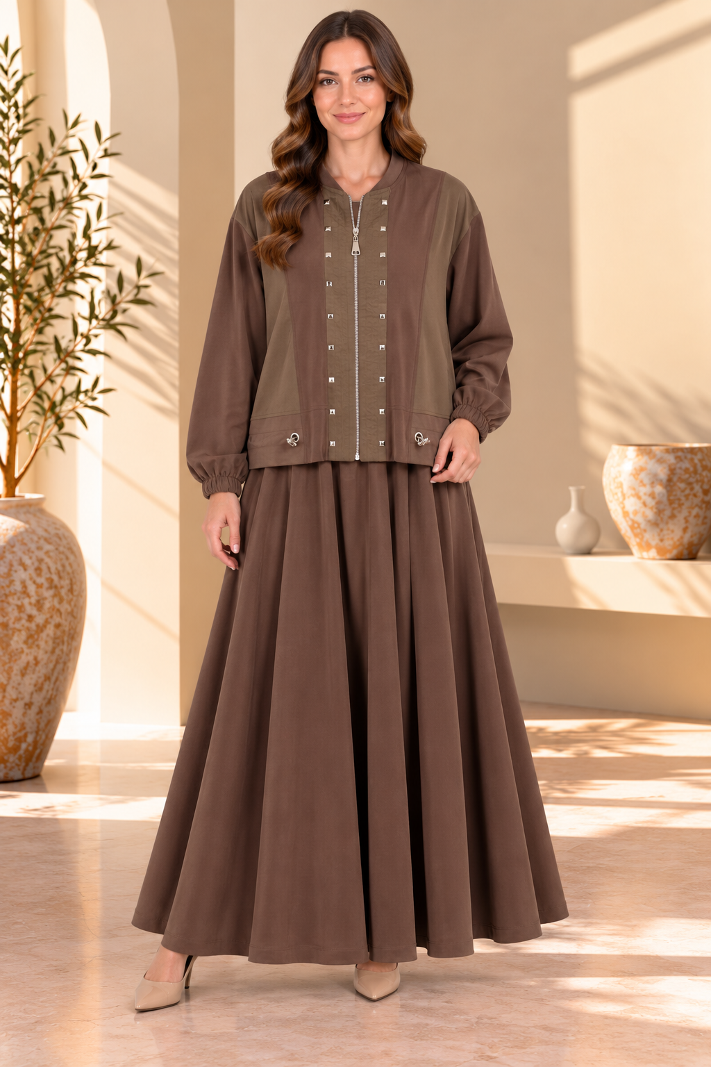 Marnie | Studded Zip-Front Jacket Skirt Set