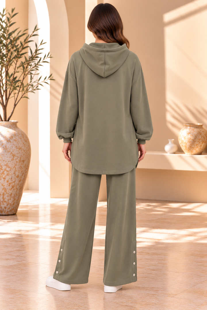 Olwen | Solid Zip-Up Hooded Pant Set
