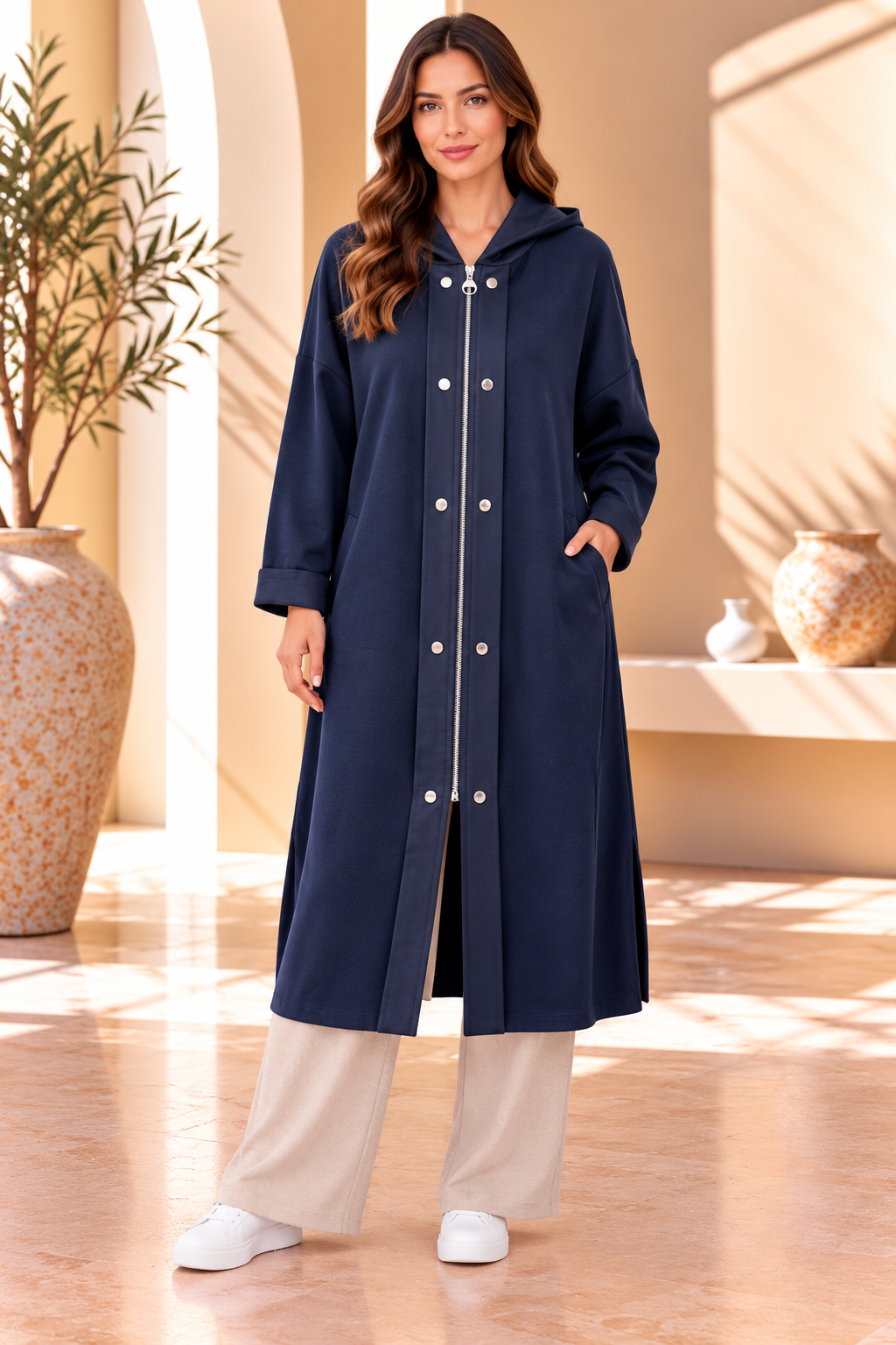 Nerissa | Hooded Zip-Front Longline Jacket