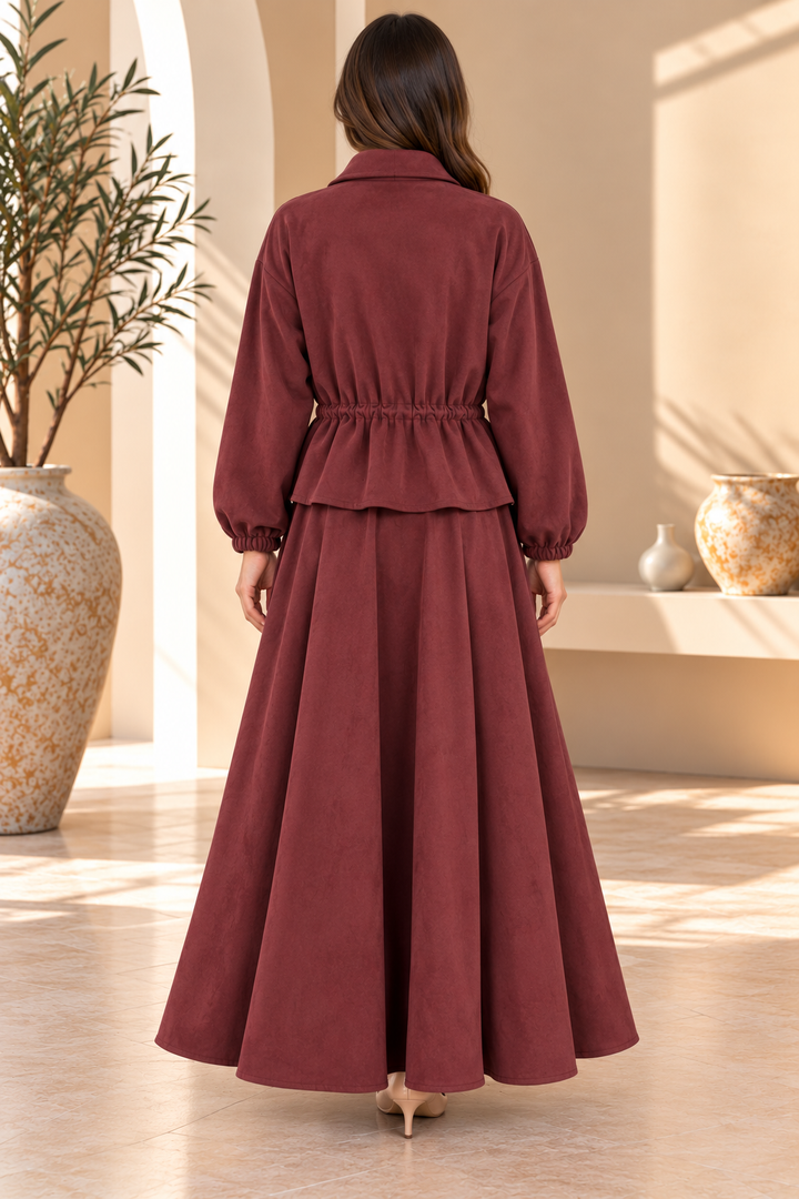 Briony | Solid Zip-Front Peplum Skirt Set