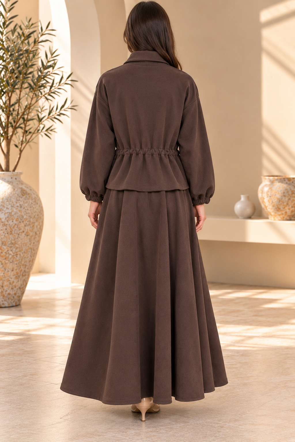 Briony | Solid Zip-Front Peplum Skirt Set