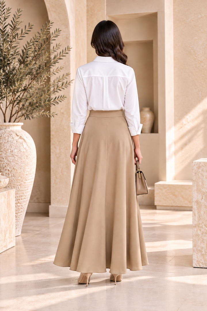Marigold | Solid A-Line Flared Maxi Skirt