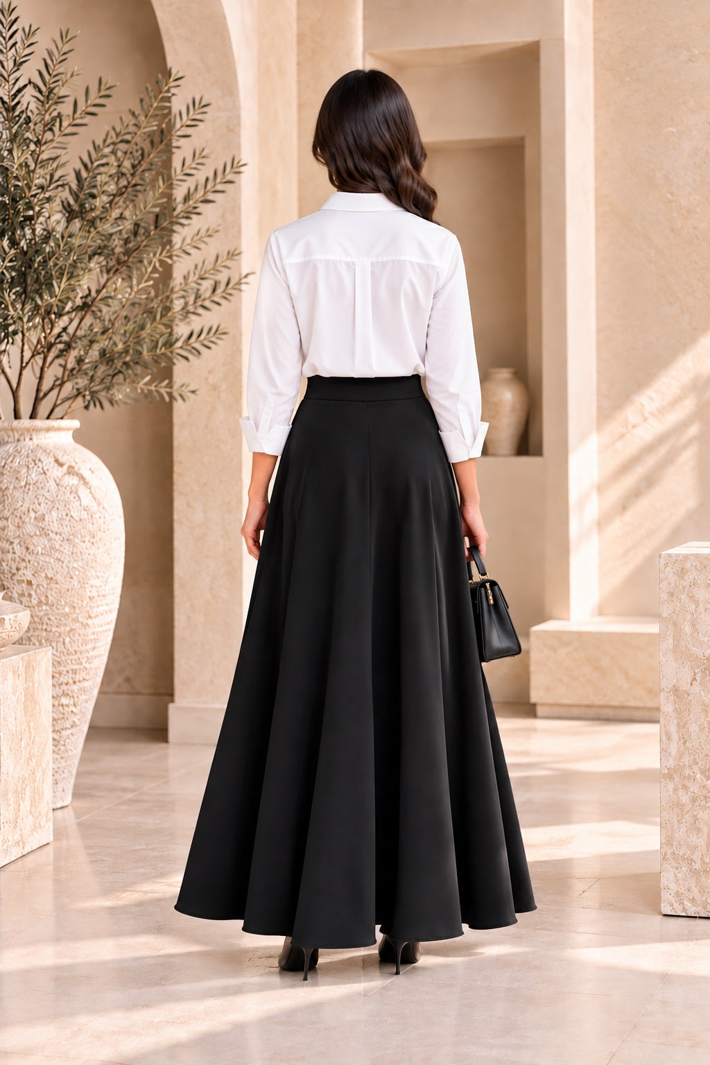 Marigold | Solid A-Line Flared Maxi Skirt