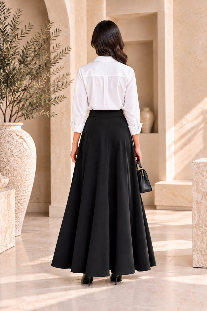 Marigold | Solid A-Line Flared Maxi Skirt