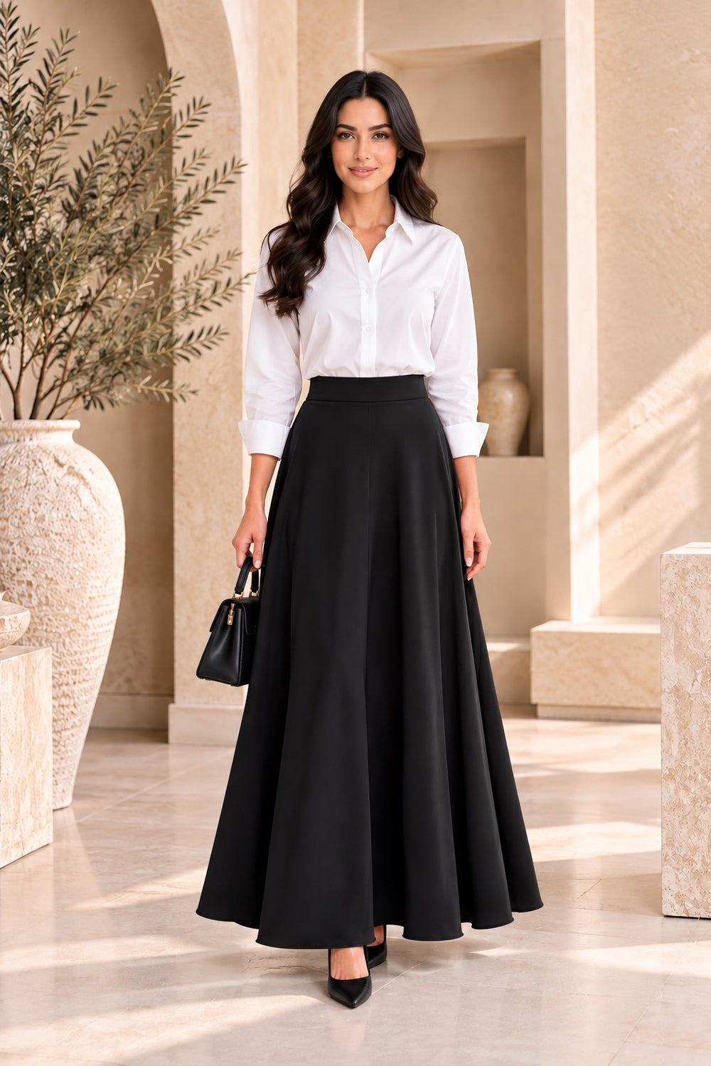 Marigold | Solid A-Line Flared Maxi Skirt