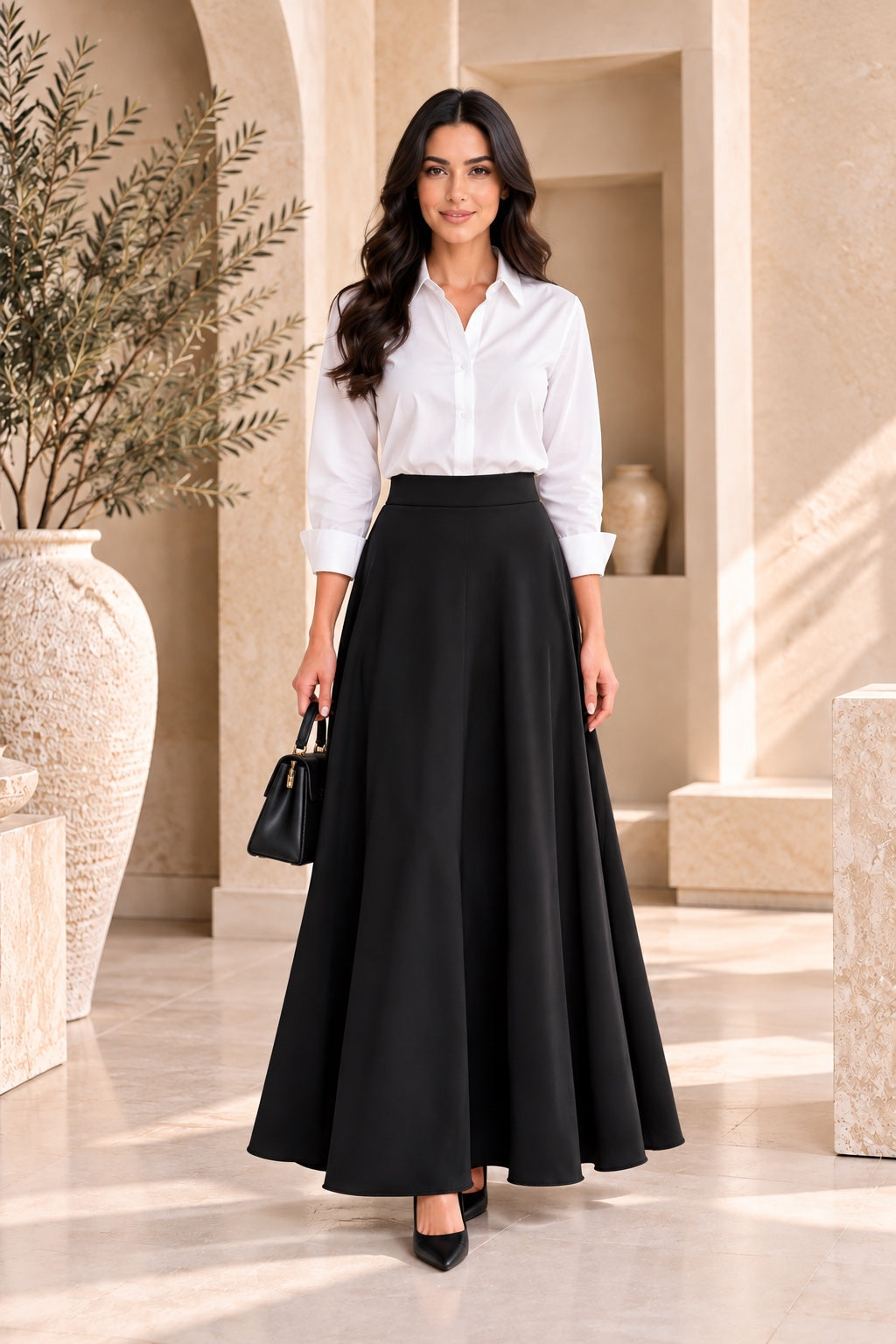 Marigold | Solid A-Line Flared Maxi Skirt