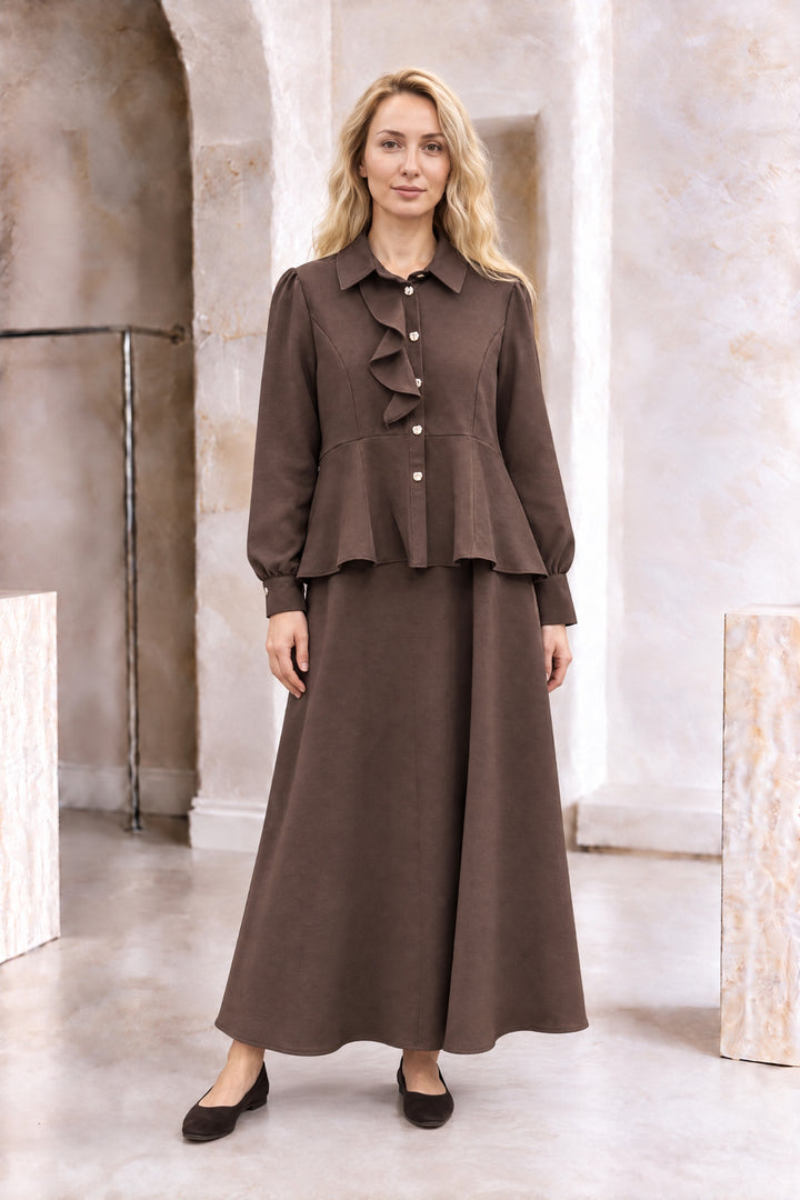 Hazeline | Ruffled Collared Peplum Skirt Set