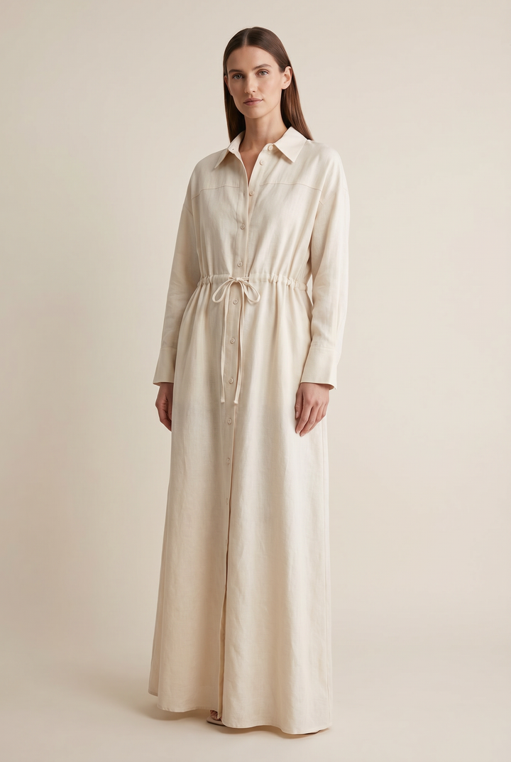 Cordelia |Drawstring-Waist Shirt Maxi Dress