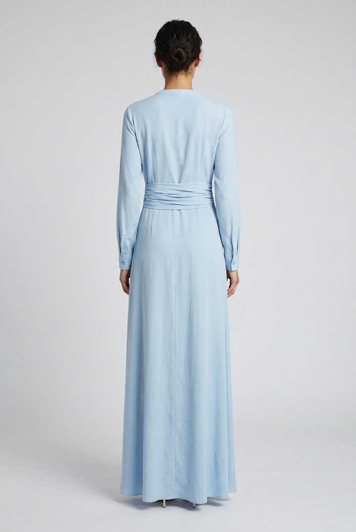 Bellamy | Solid Wrap-Front Buckle-Belted Maxi Dress