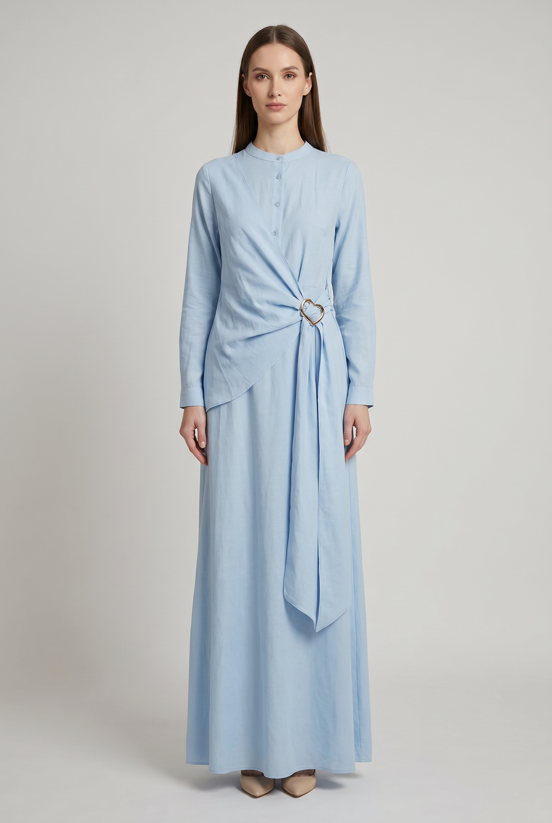 Bellamy | Solid Wrap-Front Buckle-Belted Maxi Dress