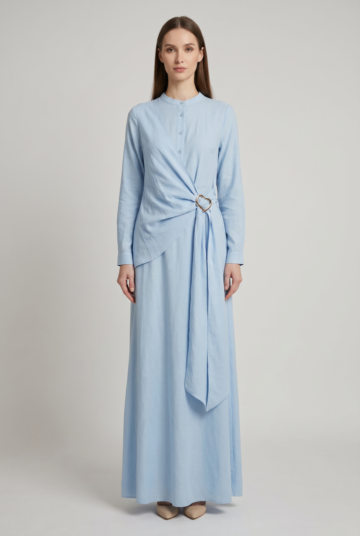 Bellamy | Solid Wrap-Front Buckle-Belted Maxi Dress