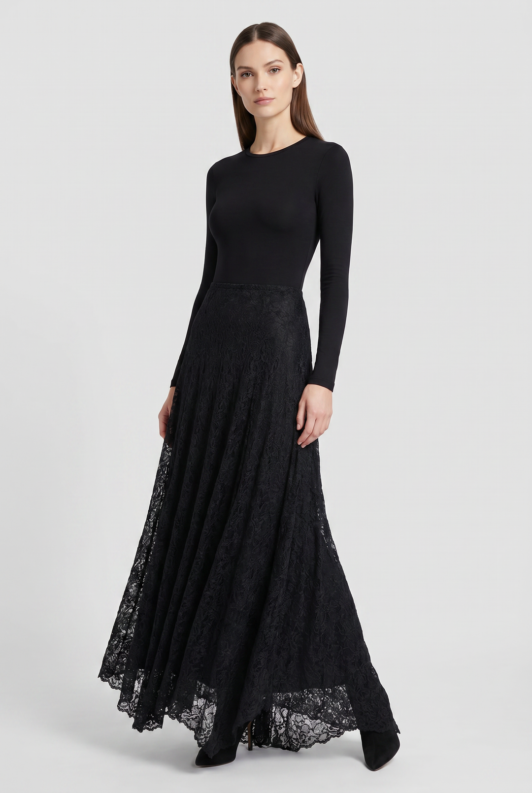Morrigan | Lace Asymmetric-Hem Maxi Skirt