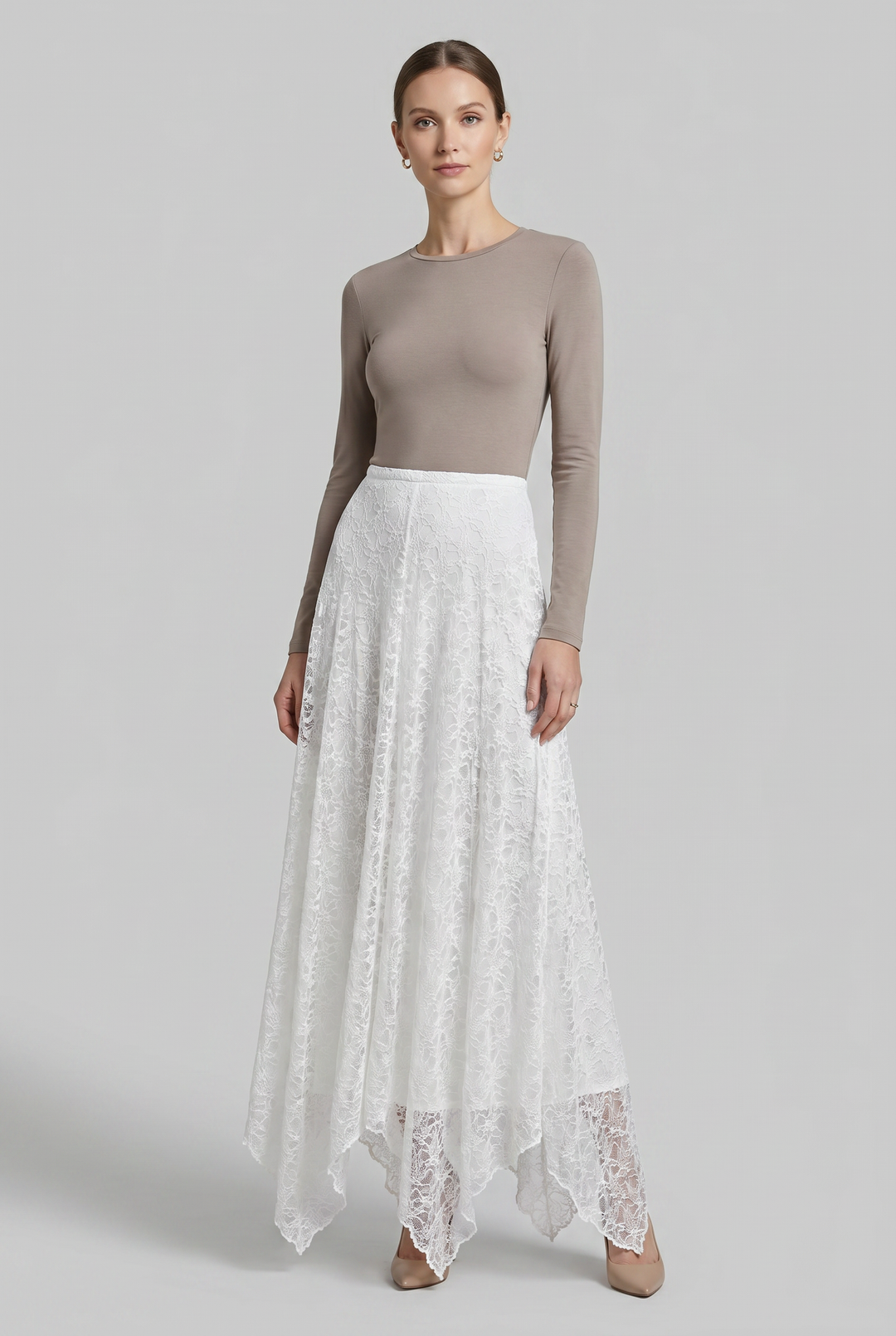 Morrigan | Lace Asymmetric-Hem Maxi Skirt
