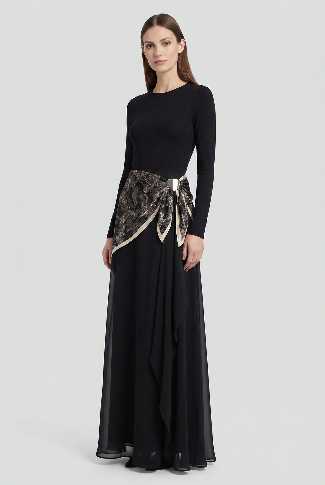 Sabina | Paisley Bow-Draped Overlay Maxi Skirt