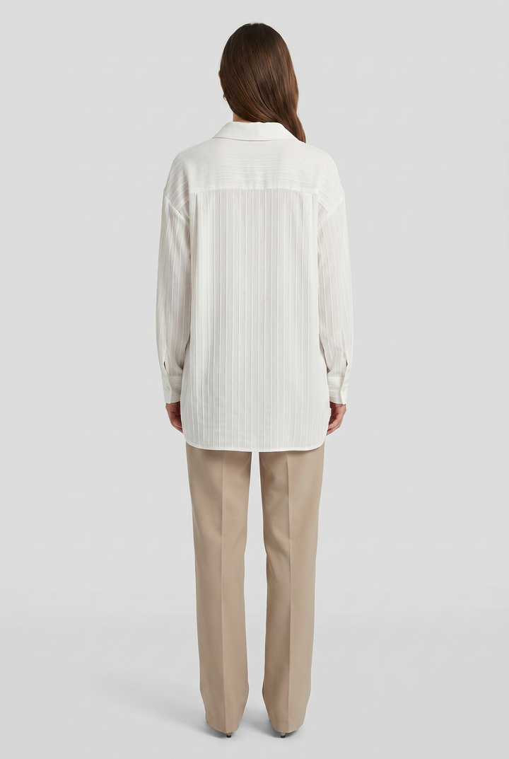 Alabaster | Striped High-Low Button-Down Shirt