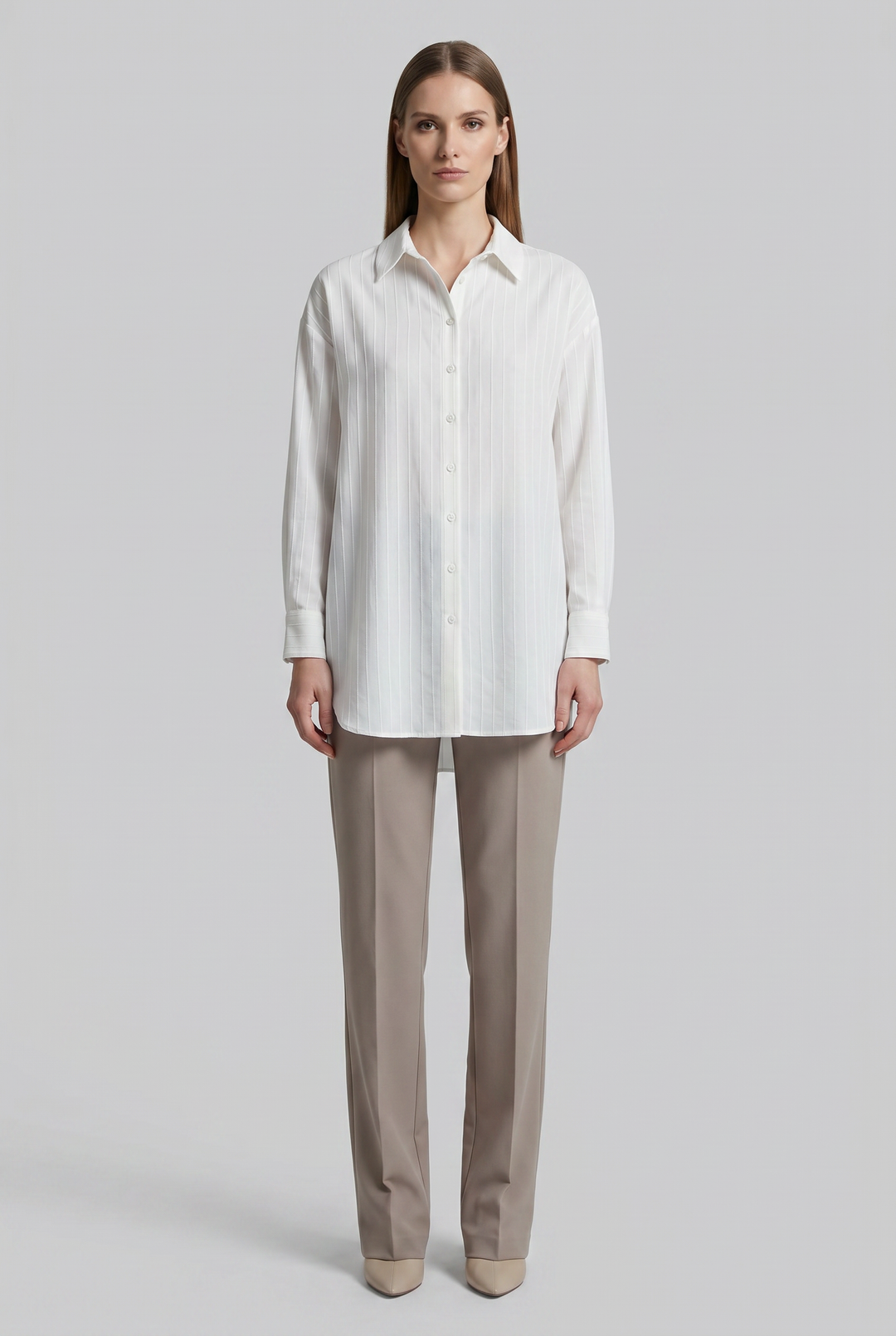 Alabaster | Striped High-Low Button-Down Shirt