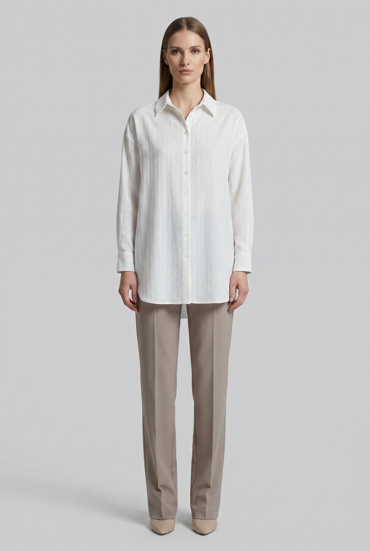 Alabaster | Striped High-Low Button-Down Shirt