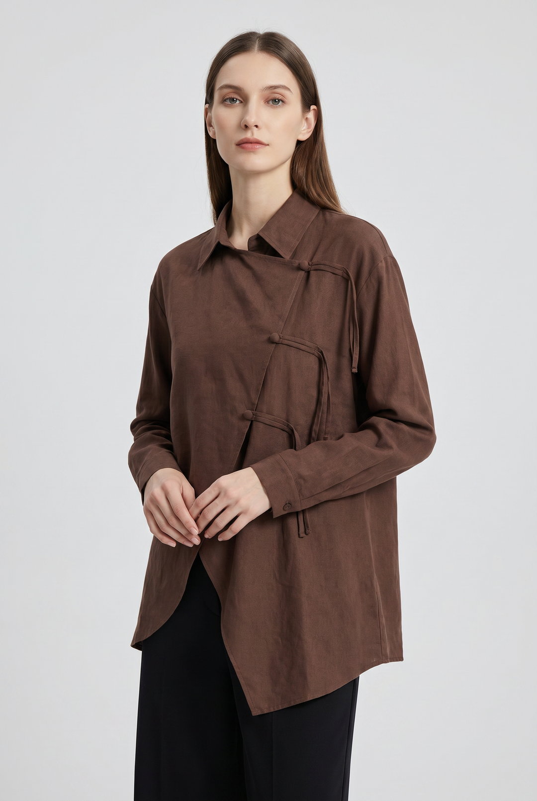 Celestine | Solid Toggle-Button Asymmetric Tunic Shirt