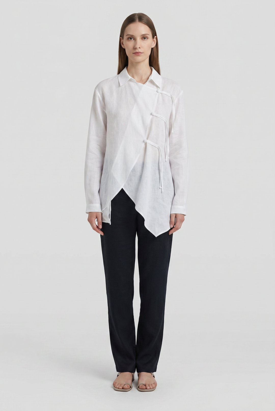 Celestine | Solid Toggle-Button Asymmetric Tunic Shirt