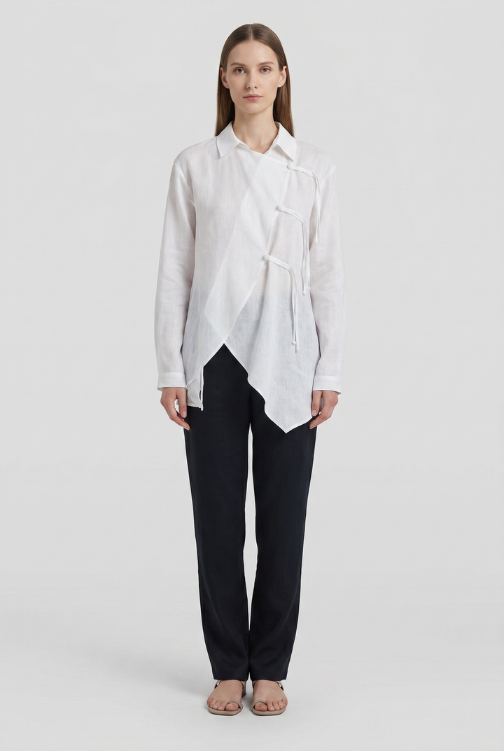 Celestine | Solid Toggle-Button Asymmetric Tunic Shirt