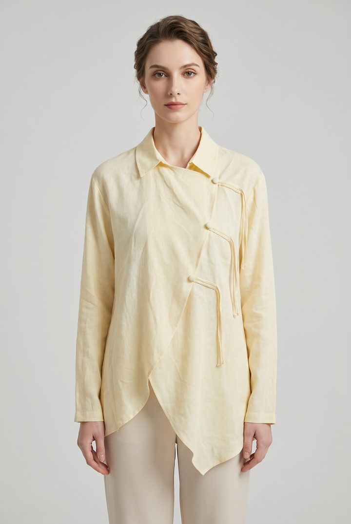Celestine | Solid Toggle-Button Asymmetric Tunic Shirt