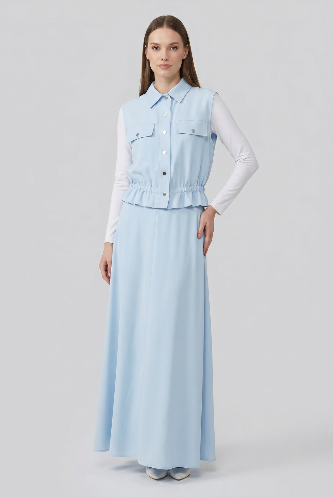 Marielle | Solid Snap-Button Collared Skirt Set