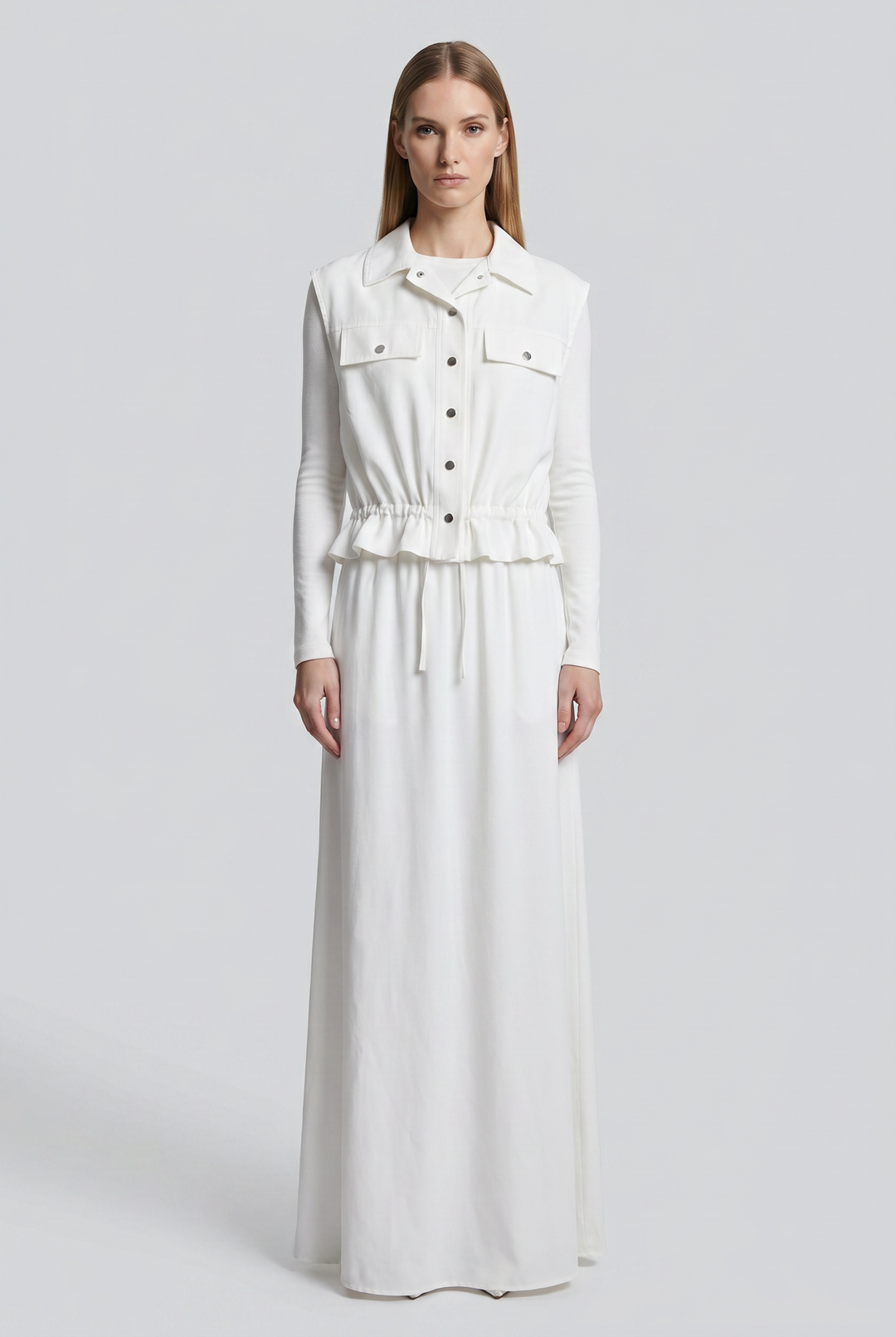 Marielle | Solid Snap-Button Collared Skirt Set