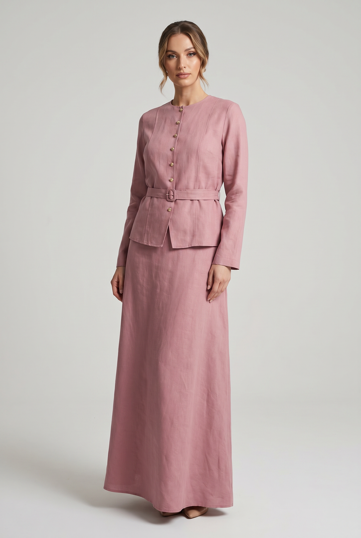 Adalina | Button-Front Belted Skirt Set