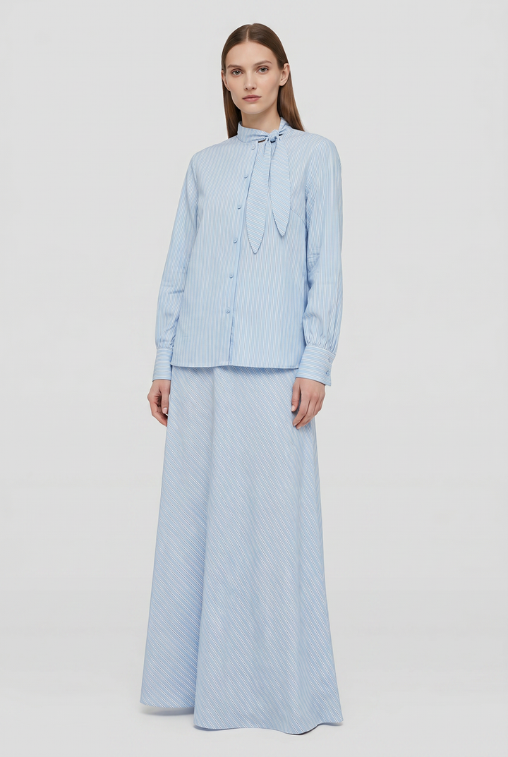 Philippa | Striped Tie-Neck Blouse &amp; Skirt Set