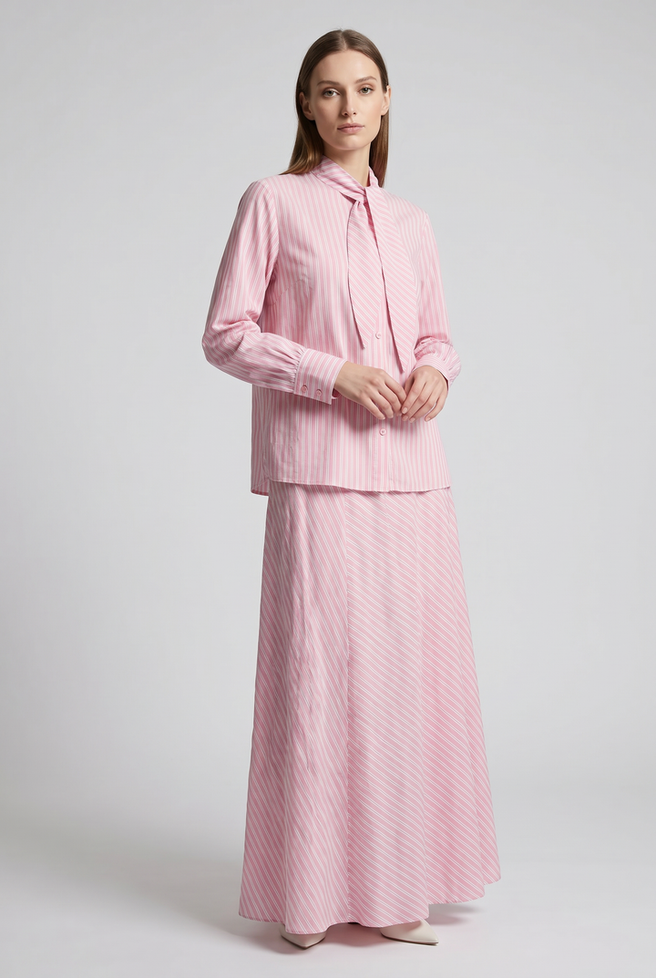 Philippa | Striped Tie-Neck Blouse &amp; Skirt Set