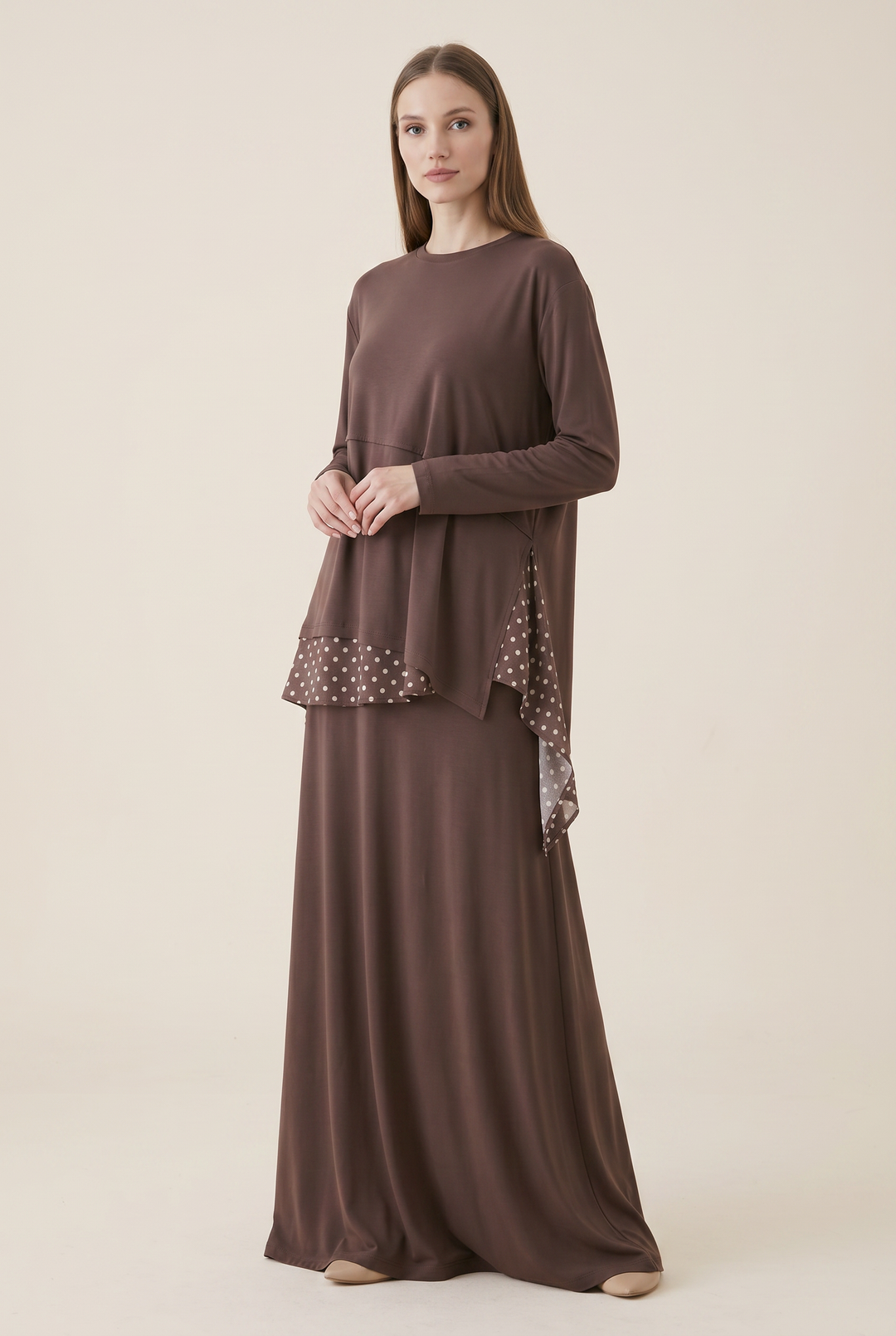 Fawna | Polka-Dot Chiffon-Hem Tunic Set