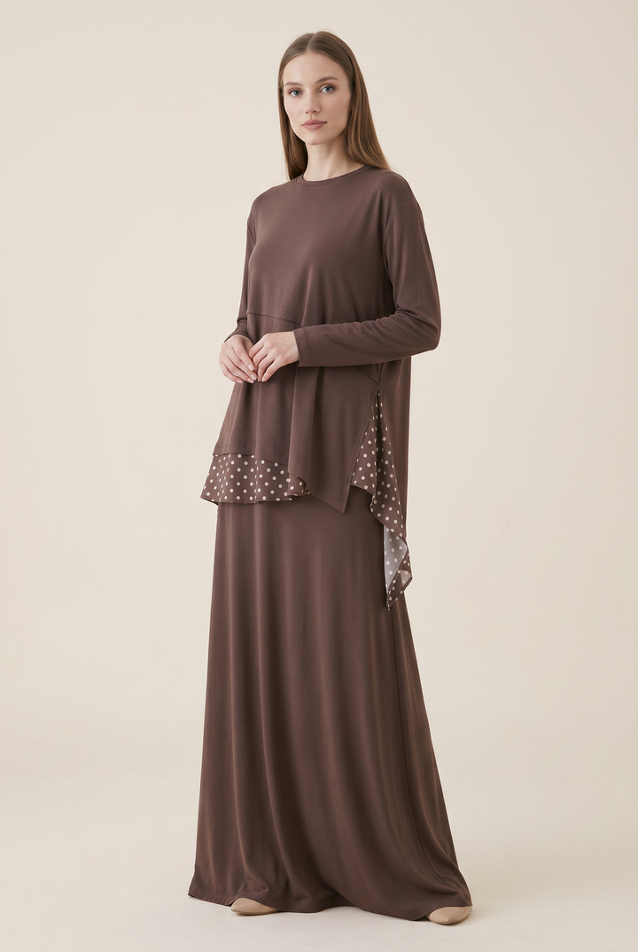 Fawna | Polka-Dot Chiffon-Hem Tunic Set