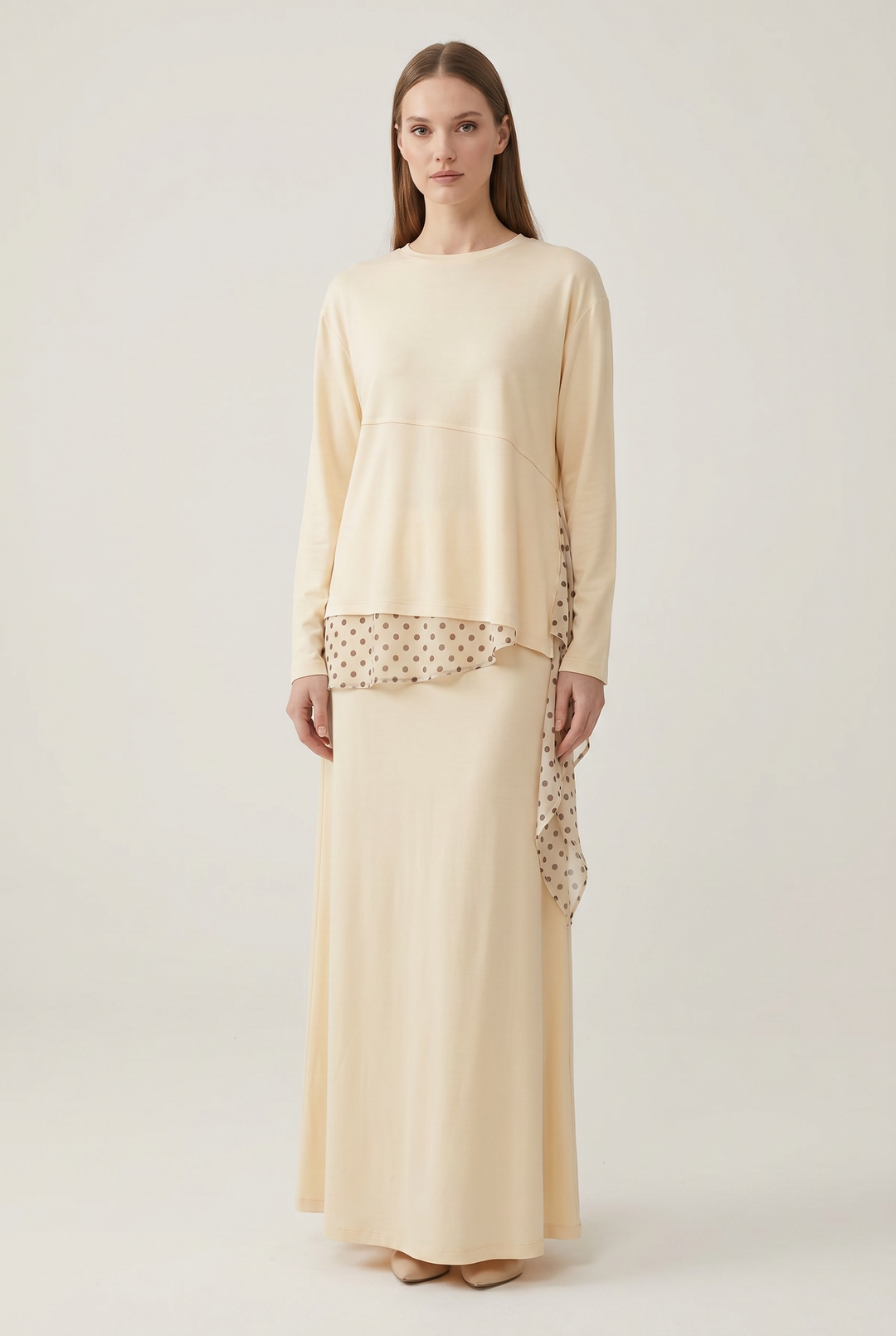 Fawna | Polka-Dot Chiffon-Hem Tunic Set