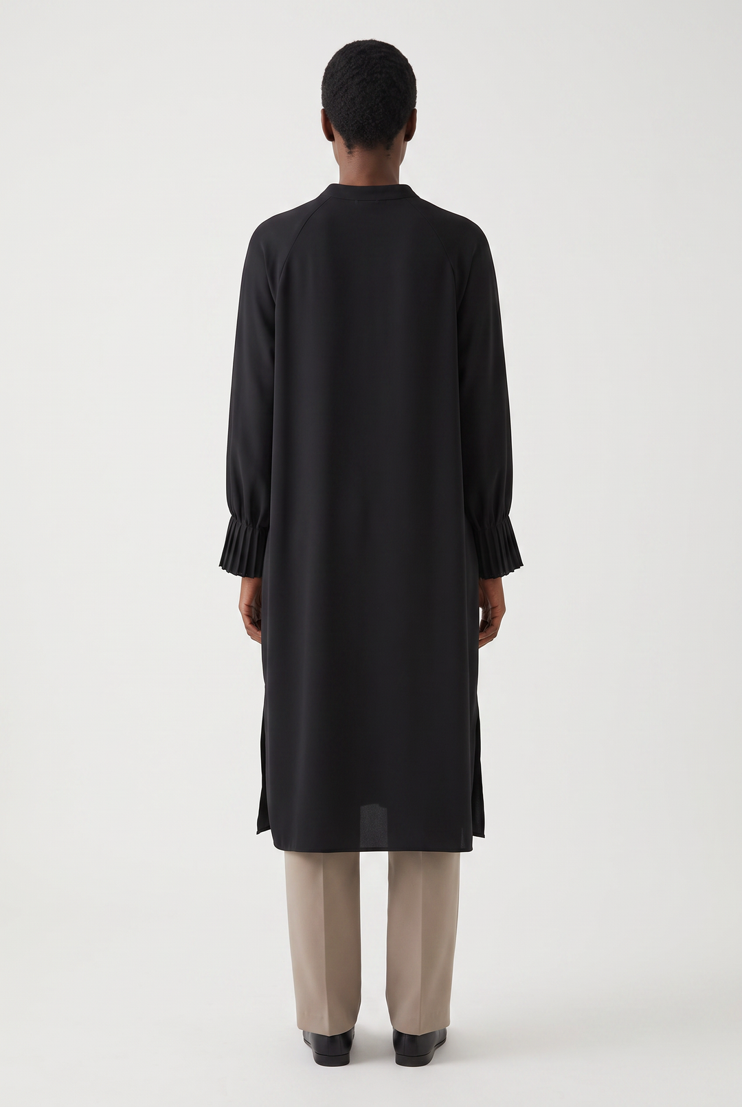 Fiora | Solid Button-Front Pleated-Cuff Tunic