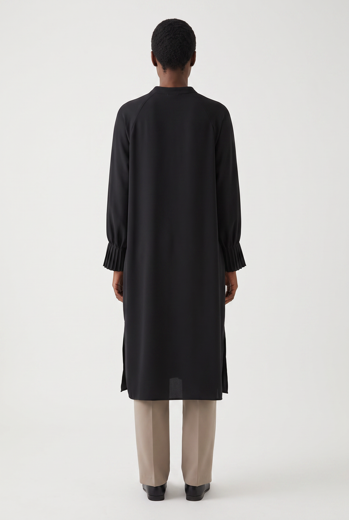 Fiora | Solid Button-Front Pleated-Cuff Tunic
