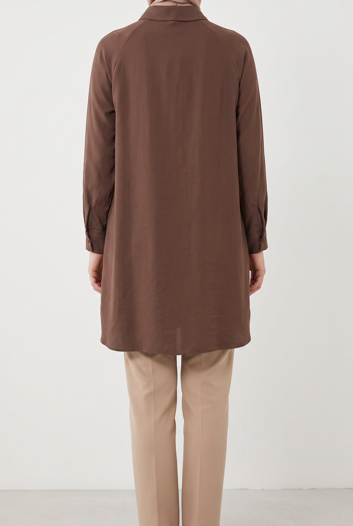 Fiora | Solid Button-Front Pleated-Cuff Tunic