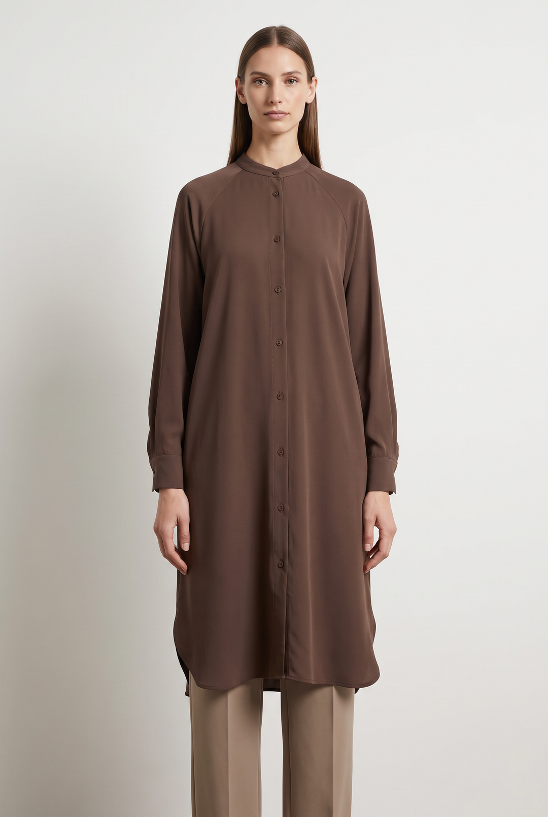 Fiora | Solid Button-Front Pleated-Cuff Tunic